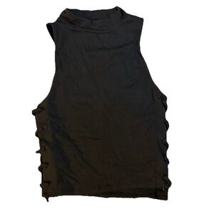 Kendall & Kylie Women's Shirt XS Crop Top with Side Cable Ties Accent  Charcoal